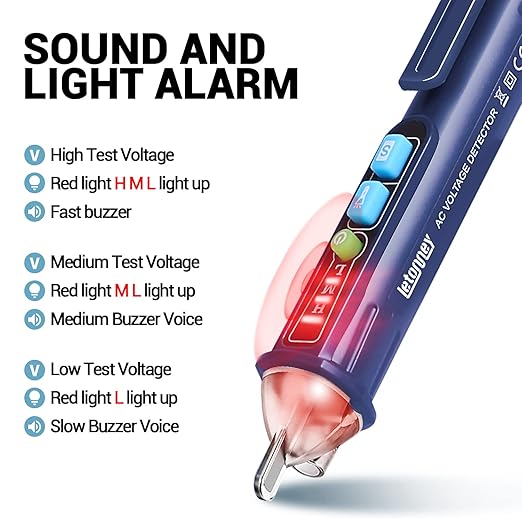 Voltage Tester, Non Contact AC Voltage Tester Pen, Wire Breakpoint Finder, Dual Range 12V-1000V/48V-1000V, Buzzer Flashing LED Alarm, Flashlight (Blue)