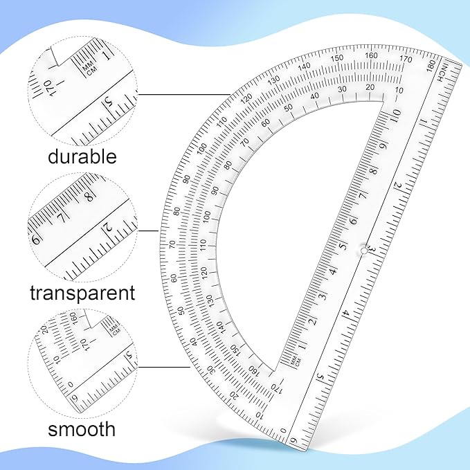 Plastic Protractor Math Protractors 180 Degrees for Geometry Classroom Student School Office Supplies, 6 Inch, Pack of 2 (Yellow)
