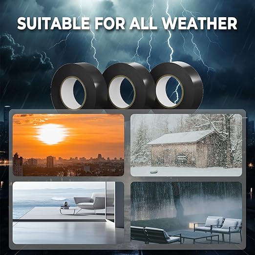 SWRT 0.75 in x 66 FT Black Electrical Tape Waterproof, 3 Pack High Temp Electric Tape Under 600V for All Weather - UV Protection - Flame Retardant