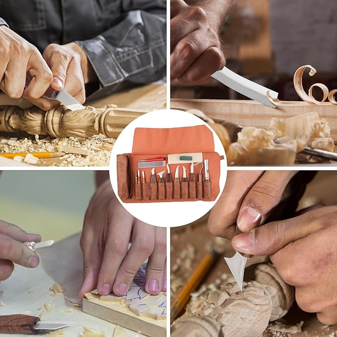 18Pcs Wood Carving Tools Sets with Custom Storage Bag,Wood Carving Knives Kit,Wood Whittling Kit Working Carving Knife Tools Set for Beginner and Carpenter