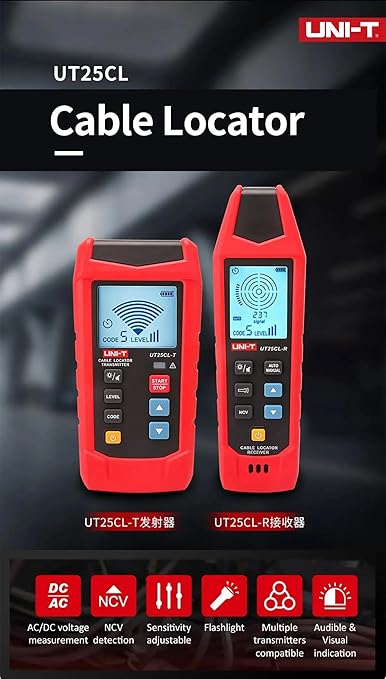 UNI-T UT25CL Cable Locator AC/DC Circuit Tracer and Breaker Finder, Wall Cable Detector and Underground Cable Finder, Short/Open Circuit Detect, 8V-480V Voltage Measurement, NCV Unipolar Bipolar Test
