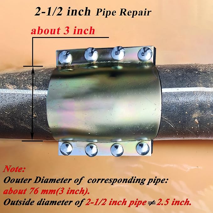 Water Pipe Repair Clamp for 2-1/2 inch Pipe(OD of Applied Pipe is 3 inch),Leak Sealer for Pipes and Plumbing,Length 7.09 inch,Suitable for Steel Pipe,Iron Pipe and PE/PPR Pipes.