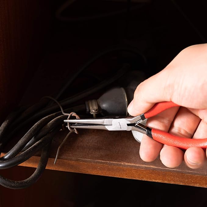 Needle Nose Pliers 6 Inch - Precision Pliers with Extra Long Tapering and Non-Serrated Jaws for Jewelry Making, Bending Wire and Small Object Gripping - Pack 1