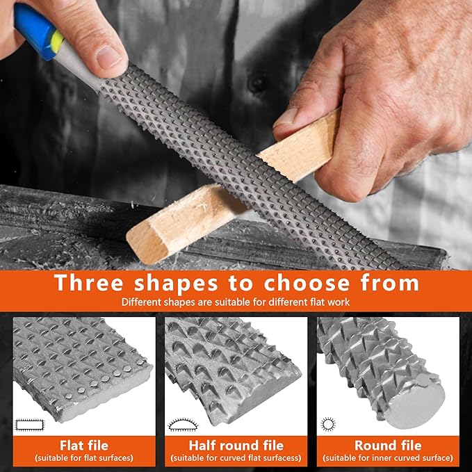 YKLP 8inch Metal File Set,3pcs High-Carbon Steel Needle File,Flat/Half-Round/Round for Metal Wood Working
