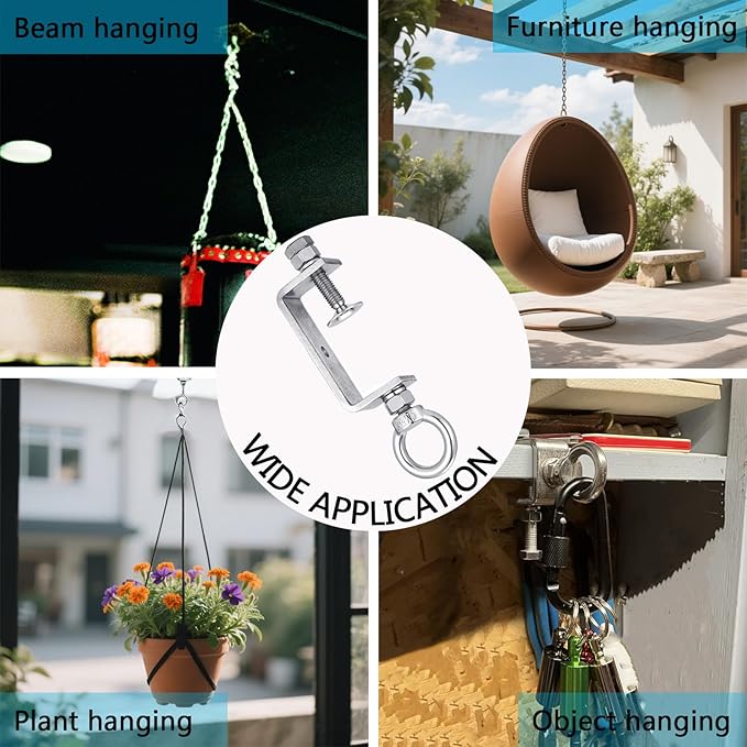 C Clamps – 304 Stainless Steel Beam Clamps with M10 Screw Ring | Adjustable, Rust-Resistant I Beam Clamps for Ring Beams, Welding, Woodworking, Plants & Desk Use. Wide Jaw Openings(75MM)2-Pack