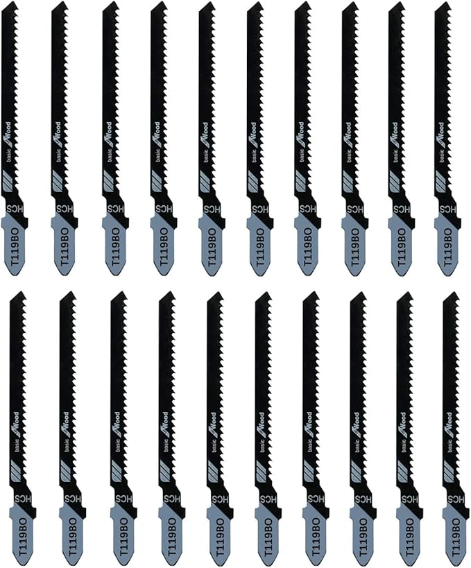 20-Piece T119BO 3 Inch 12 TPI Assorted T-Shank Scrolling Jig Saw Blades Set for Precision Cutting Wood