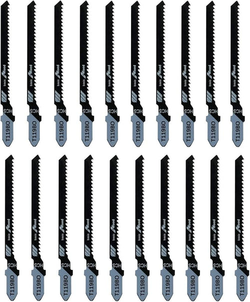 20-Piece T119BO 3 Inch 12 TPI Assorted T-Shank Scrolling Jig Saw Blades Set for Precision Cutting Wood