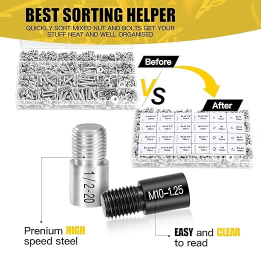 Nut and Bolt Thread Gauge - 44 PCS Nut and Bolt Checkers Individually Housed in Case (21 Metric & 23 Inch) Specially Suitable for Size Check on Tricky and Narrow Area