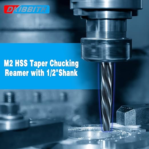 DKIBBITH 1-1/2" Bridge Construction Reamer Drill Bit, M2 HSS Taper Chucking Reamer for Steel Alloy Metal Wood Plastic, 1/2" Non-Slip Shank, 5-Spiral Flutes Car Reamer, to Align or Enlarge Holes, 38mm