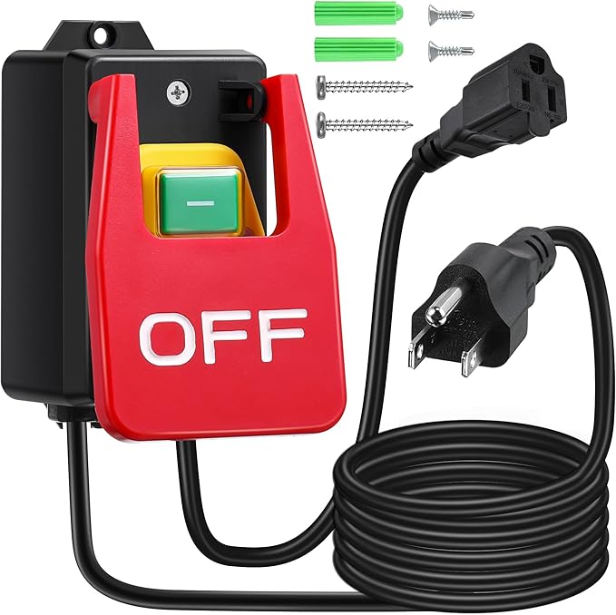 Dreyoo 1 Pack 120/230V Single Phase On/0ff switch, 120V 2HP Router Table Switch with Large Stop Sign Paddle Easy Contact for Fast Power Off for Table Saw and Other Electrical Equipment (1 Female Plug)