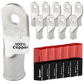 SELTERM 10pcs - 3/0 Awg - 5/16" Stud - Battery Lugs - Ring Terminal Connectors with 12pcs 3:1 Black & Red Heat Shrink Tubing with Adhesive | Heavy Duty Battery Cable Ends - Tinned Copper Wire Lugs Kit