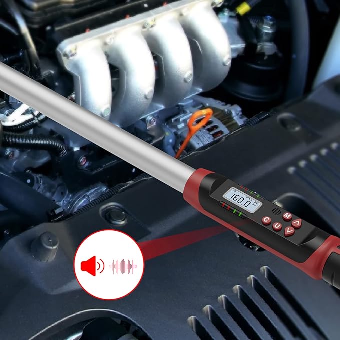 1/2-Inch Drive Digital Torque Wrench(12.5-250.8 ft-lbs./17-340Nm), Accurate to ±2%, Electronic Torque Wrench Set with Buzzer & LED Indicator for Bike Moto Car