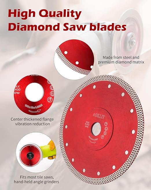 7" Diamond Blade for Angle Grinder, Super Thin Tile Cutting Blade, Diamond Saw Blade Cutting Porcelain Tile Granite Marbles