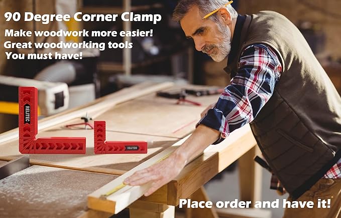 90 Degree Corner Clamp Clamping Squares Woodworking Tools Positioning Squares Right Angle Clamp Wood Clamps for Gluing Cabinets Picture Frames or Drawers Set of 8（3" 4"）