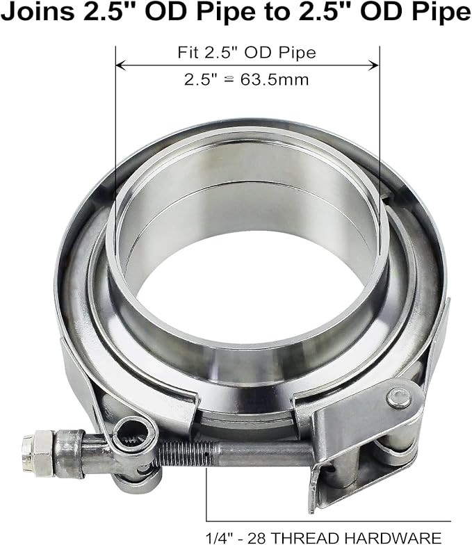 2.5 inch V Band Clamp - 2 sets of Quick Release Vband Exhaust Clamp with Flange Stainless Steel for Automotive exhaust system, turbocharger, downpipe and mufflers (2.5" - 2 Pack)
