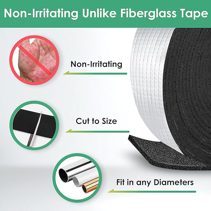Pipe Insulation Tape, Outdoor Water Pipe Insulation Wrap, Foam Insulation Tape for Outdoor Pipes Winter Freeze Protection, Heat Tape for Water Pipes, Copper Pipes, PVC, AC Line, 2in x 33ft, Silver