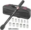 14Pcs 1/2-Inch Drive Click Torque Wrench Set 10-170 ft.lb/13.6-230.5 Nm, Dual-Direction Adjustable 72-Tooth Torque Wrench for Moto and Car Maintenance