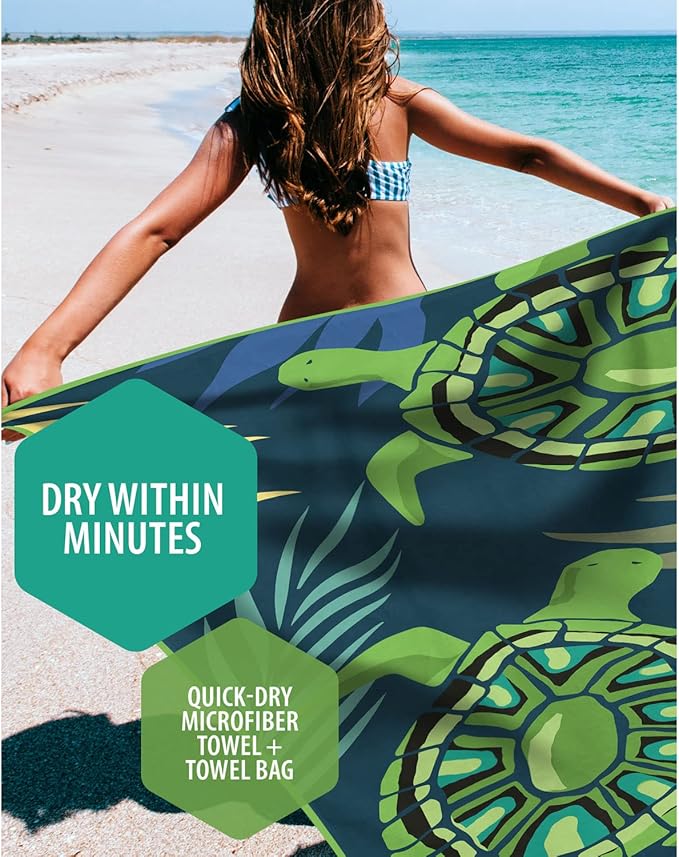 VENTURE 4TH Microfiber Beach Towel: Quick-Dry, Compact, Sand-Free, Absorbent, Sandproof and Lightweight - Perfect for Camping, Beach, and Roadtrips (Navy Turtle Design | 35x78 inches)