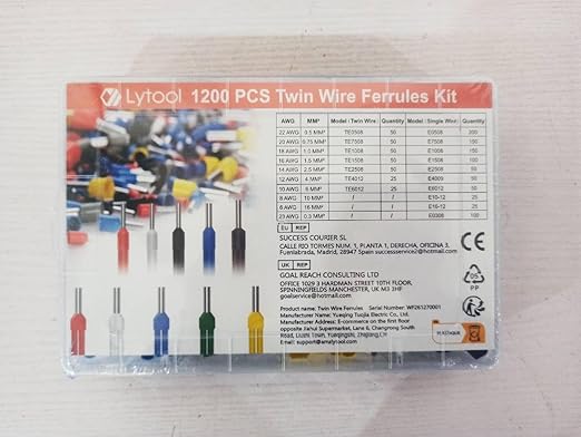 Lytool Wire-Ferrule Kit 1200pcs:Ferrule-Connectors, Double Ferrules Terminal Set, Insulated Ferrule Crimp Pins, Single Line Ferrules and Twin Wire Ferrule Set, AGW 23-6