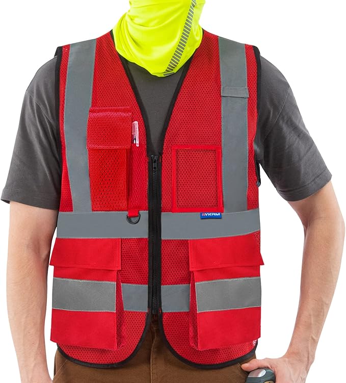A-SAFETY Red mesh vest with visibility stripes