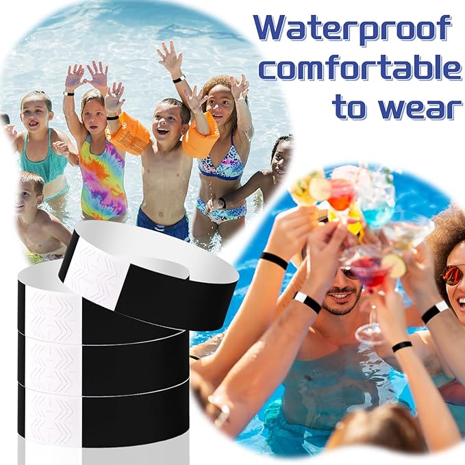 2000 Pcs Paper Wristbands for Events Waterproof Neon Black Wrist Bands Adhesive Concert Identification Wristbands Hand Bands for Events(Black)