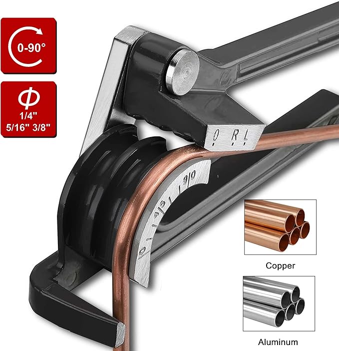 HAUTMEC Tube Bender,90 Degree 3-IN-1 pipe bender for 1/4" 5/16" 3/8" Copper Aluminum and Brass Pipes HT0004-PL