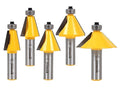 YONICO Chamfer Router Bits Bevel Edge Forming Set 5 Bit 1/2-Inch Shank 13508