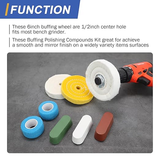 SCOTTCHEN 4inch Buffing Polishing Wheel with 1/4" Shank for Drill, 1/2" Arbor Hole,Soft/Fine/Medium -3pcs,with Buffing Polishing Cutting Compounds 7.4 Oz.Kit,with 2 Pack Non-Woven Bandage