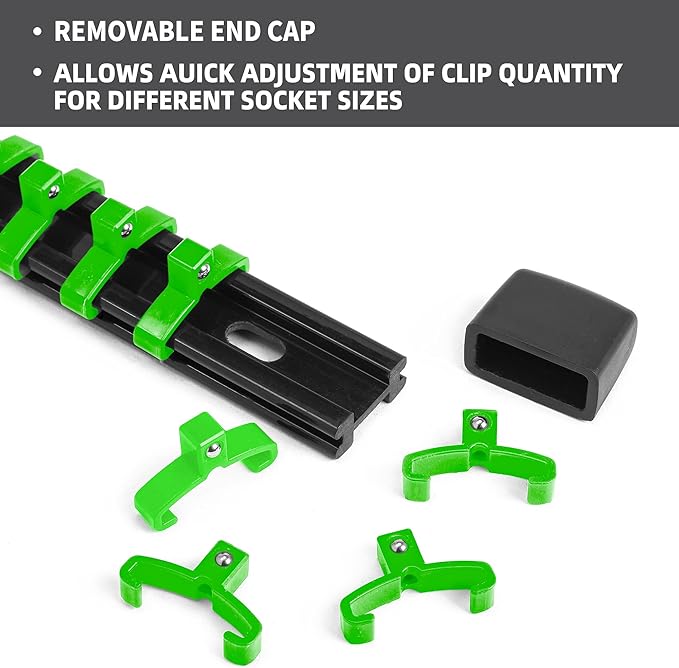 Socket Organizer Drive ABS Tools - Green Socket Holder, Premium Quality 6 Pieces Socket Holders Kit 1/4-Inch x 32 Clips, 3/8-Inch x 30 Clips, 1/2-Inch x 24 Clips（6PC,Green)