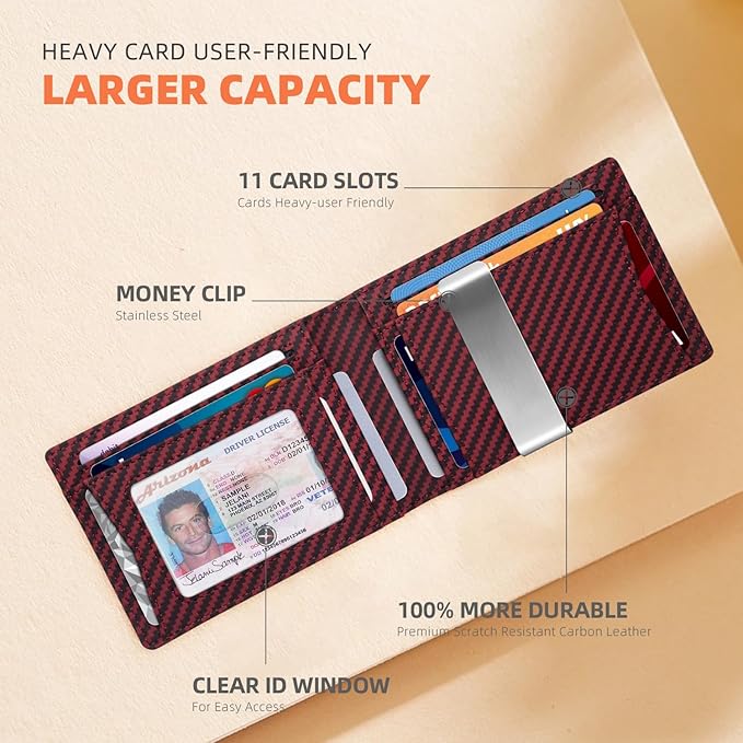 RUNBOX Slim Wallets for Men - Leather Money Clip Mens Wallet - RFID Blocking Front Pocket Bifold Wallet - Thin Credit Card Holder with Gift Box