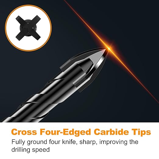 TITGGI 12PCS Masonry Drill Bit Set - Professional Concrete Drill Bits for Glass/Brick/Cement/Tile/Etc, Industrial Strength Carbide Cross Drill Bit Tips, 3/16"-1/2" by TITGGI