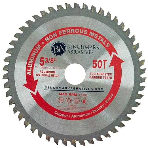 Benchmark Abrasives TCT 5 3/8 Inch Circular Saw Blade, Tungsten Carbide Tipped Non Ferrous Metal Cutting Saw Blades for Cutting, Plastic, Fiberglass, PVC, Aluminum Cutting Blade - ‎(5-3/8" - 50 Teeth)