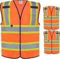 Dazonity Safety Vest with Multi-Pockets,2pcs,Reflective & High Visibility for Work,Construction,Parking,Warehouse,Orange