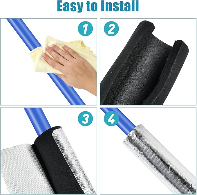 4 Pack Insulation Tubes 2 Inch, Pre-Slit Self-Adhesive Insulation Wrap, Highly Insulated for Copper Pipe, AC Line, Sprinkler (20mm Thick)