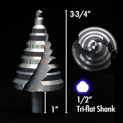 1/4 to 2-3/8 Inch HSS Step Drill Bit for Metal Sheet, 12 Sizes Extra Large Drill Stepper Bit for Sheet Aluminium, Plastic, Wood, Heavy Duty, Spiral Grooved