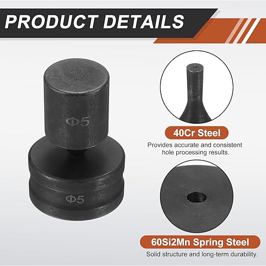 HARFINGTON Hydraulic Hole Punch Die Φ5mm Round Hole 40Cr Steel Electric Punching Kit for CH70 Electric Punching Machine, Black