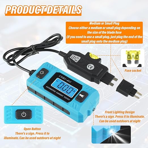 Car Circuit Tester, Automotive Current Tester Blade Fuse Max 48V, Circuit Measure Amp Fuse Buddy, Automotive Blade Checker Fuse Box Test for Current Circuit Testing