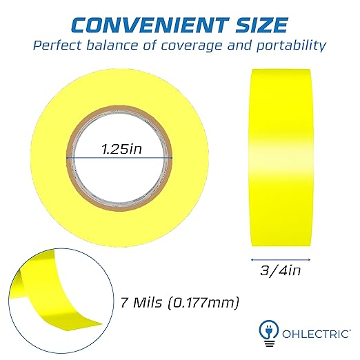 OHLECTRIC Professional Grade Vinyl Electrical Tape (10 Pack) Yellow - 7 Mil Thick Flame-Retardant, Heat & Weather Resistant 3/4 Inch x 60 Feet | Ideal for Contractors & Electricians