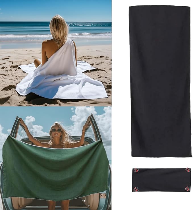 Magnetic Bath Towel, Outdoor Quick-Dry Sand-Resistant Beach Towel, 75"X35" Towel with Magnetic Closure, Super Absorbent Microfiber Towel for Travel,Swimming,Pool,Beach,Pool,Travel,Gym & Camping Black