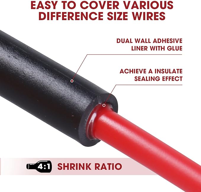 Heat Shrink Tubing 4:1 Dual Wall Adhesive Liner Wires Cable Wraps Connection Protection (Black, 1"-18ft)