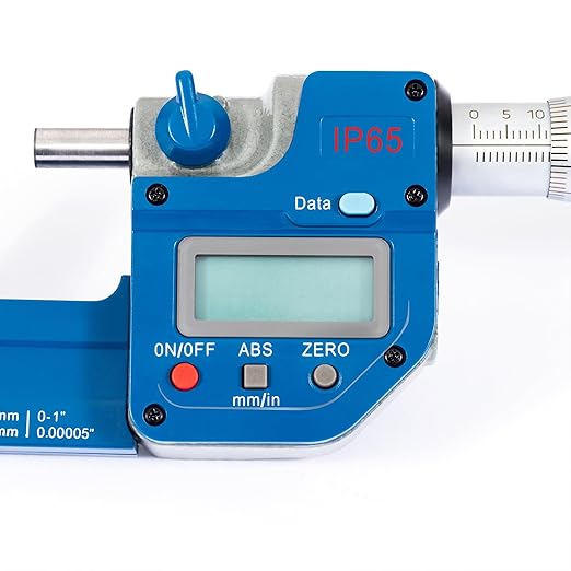 PEC Tools IP65 Absolute Origin Digital Micrometer 0-1"/25mm, Oil & Splashproof, High Accuracy Measuring Tool with LCD Display, Carbide Measuring Faces, Spindle Lock, with Inch/Metric Conversion