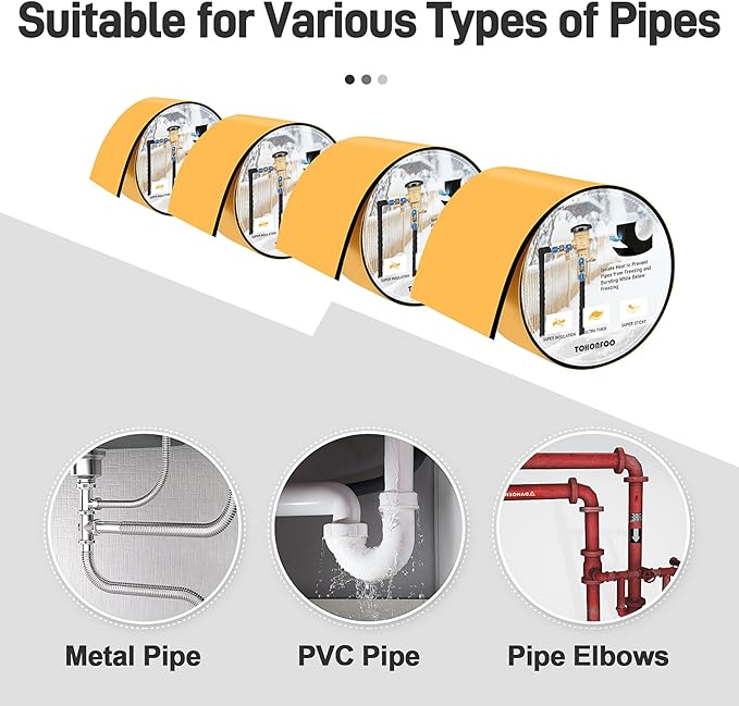 Pipe Insulation Tape, Foam Insulation Tape for Outdoor Pipes Winter Freeze Protection, Foam Pipe Insulation Wrap, Heat Tape for Water Pipes, Copper Pipes, PVC, AC Line, 6in x 15ft, Black