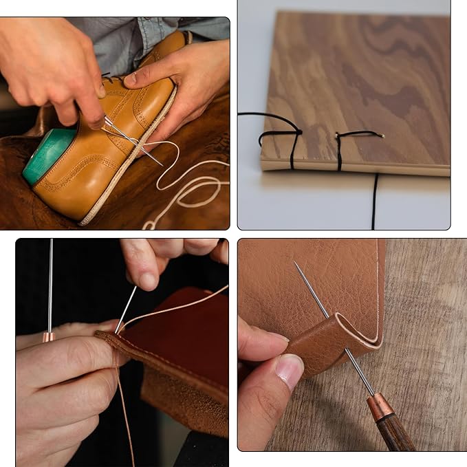 2 PCS Wooden Handle Scratch Awl Tool, Leather Awl Punch Tools, Slender Sewing Awls, Scratch Awls Tool for Punching, Sewing, Bookbinding, Leather Craft Repair