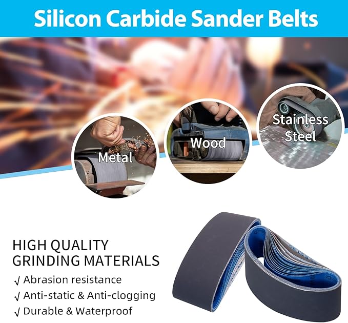 15 Pack 3 x 18 Inch Sanding Belts, 3x18 Silicon Carbide Sanding Belt, 5 Pcs Each of 600, 800, 1000 Grits Knife Sharpening Sander Belt