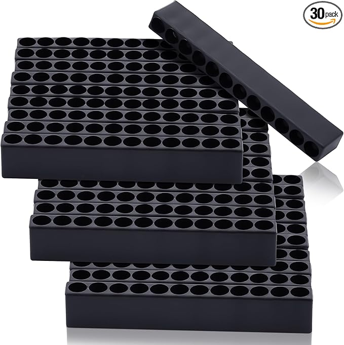 Kigley 30 Pcs 12 Holes Hex Shank Bit Holder Screwdriver Head Drill Bit Organizer Plastic Storage Case Fit for 1/4 Inch Hex Shank (Black)