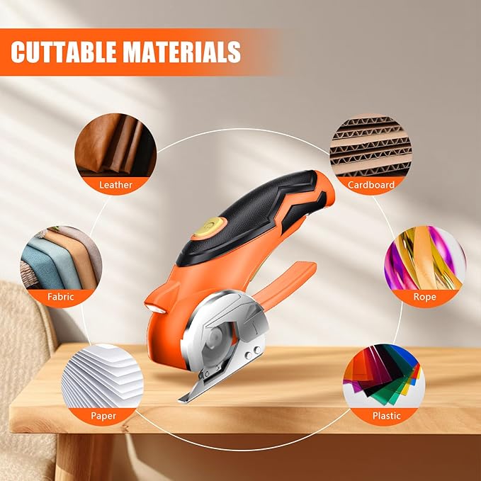 Cardboard Cutter, Cordless Electric Scissors, Power Shears Box Cutter with a Replacement Blade, Rotary Cutter for Cardboard Packages Leather Plastic (Orange)