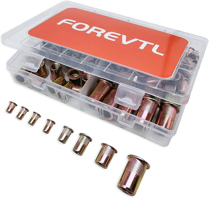 SAE Rivet Nut Kit, 220PCS Rivet Nuts Assortment Kit, Rivnut Kit, Nutsert Kit, Rivnuts Nutserts Kit, Flat Head 6-32 8-32 10-32 10-24 1/4-20 3/8-16 5/16-18 1/2-13