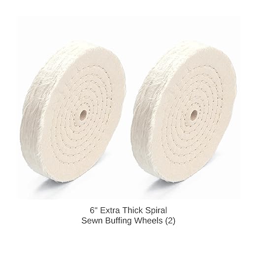ENKAY - 6" Extra Thick Spiral Sewn Buffing Wheels (2 Pack) for Polishing Metal and More, for Use with Polishing Compounds, Buffing Machines & Bench Grinders (80 Ply Each)