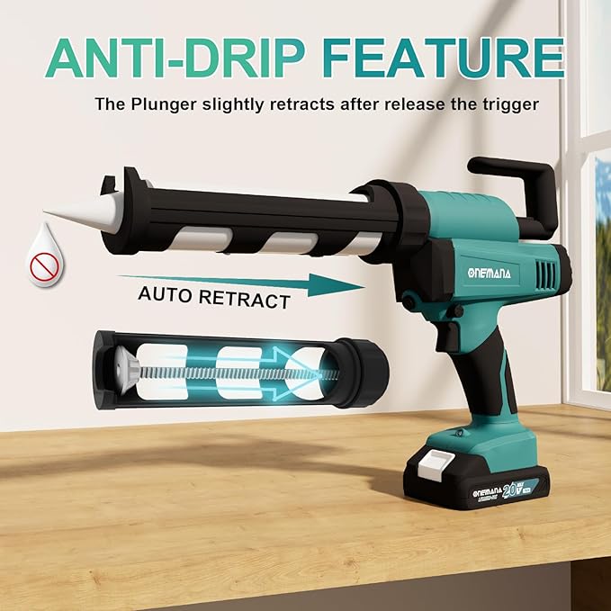 Caulk Gun 20V Auto Retract Drip-Free Caulking Gun with LED 300ml/10oz Silicone Caulking Tool for Filling Sealing 6 Adjustable Speed Electric Caulking Gun Kit with Battery and Charger