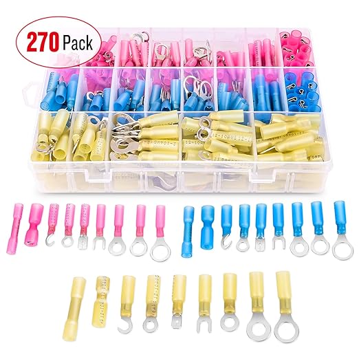 Nilight 270 PCS Heat Shrink Wire Connector Waterproof Marine Automotive Connector Assortment Rings Fork Hook Spade Butt Splices